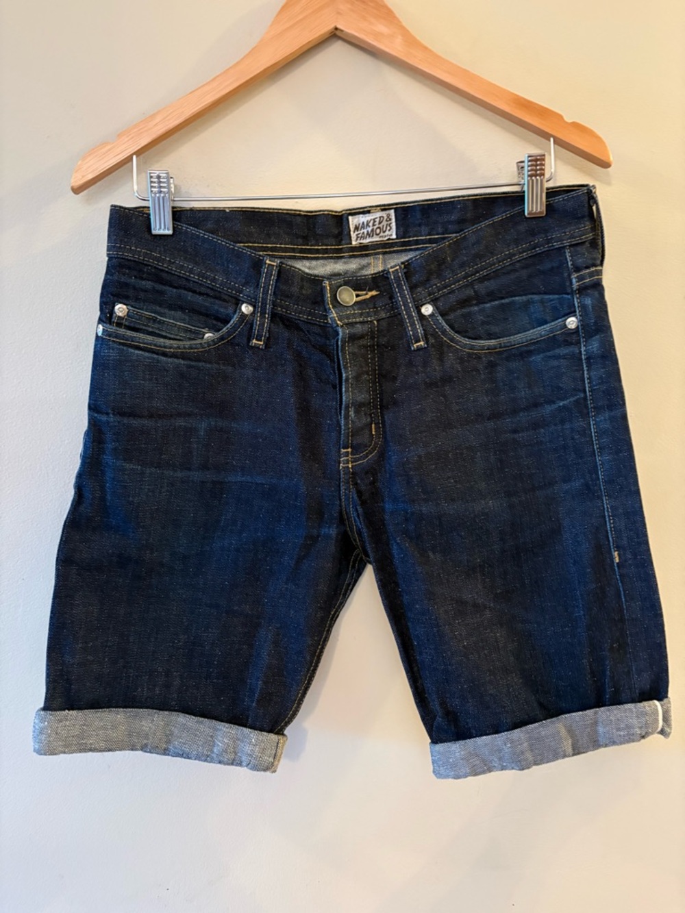 Naked & Famous, Weird Guy, Dark Indigo Denim Shorts, Sz 31.